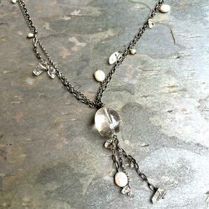 Sterling Silver, Pearl + Crystal Long Necklace, Silpada